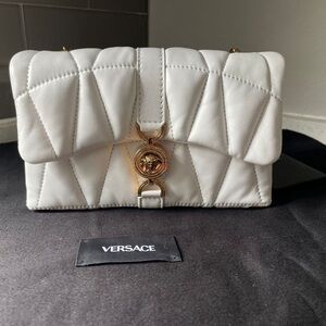 Versace mini kleio White Quilted Leather Shoulder Bag with Medusa Closure